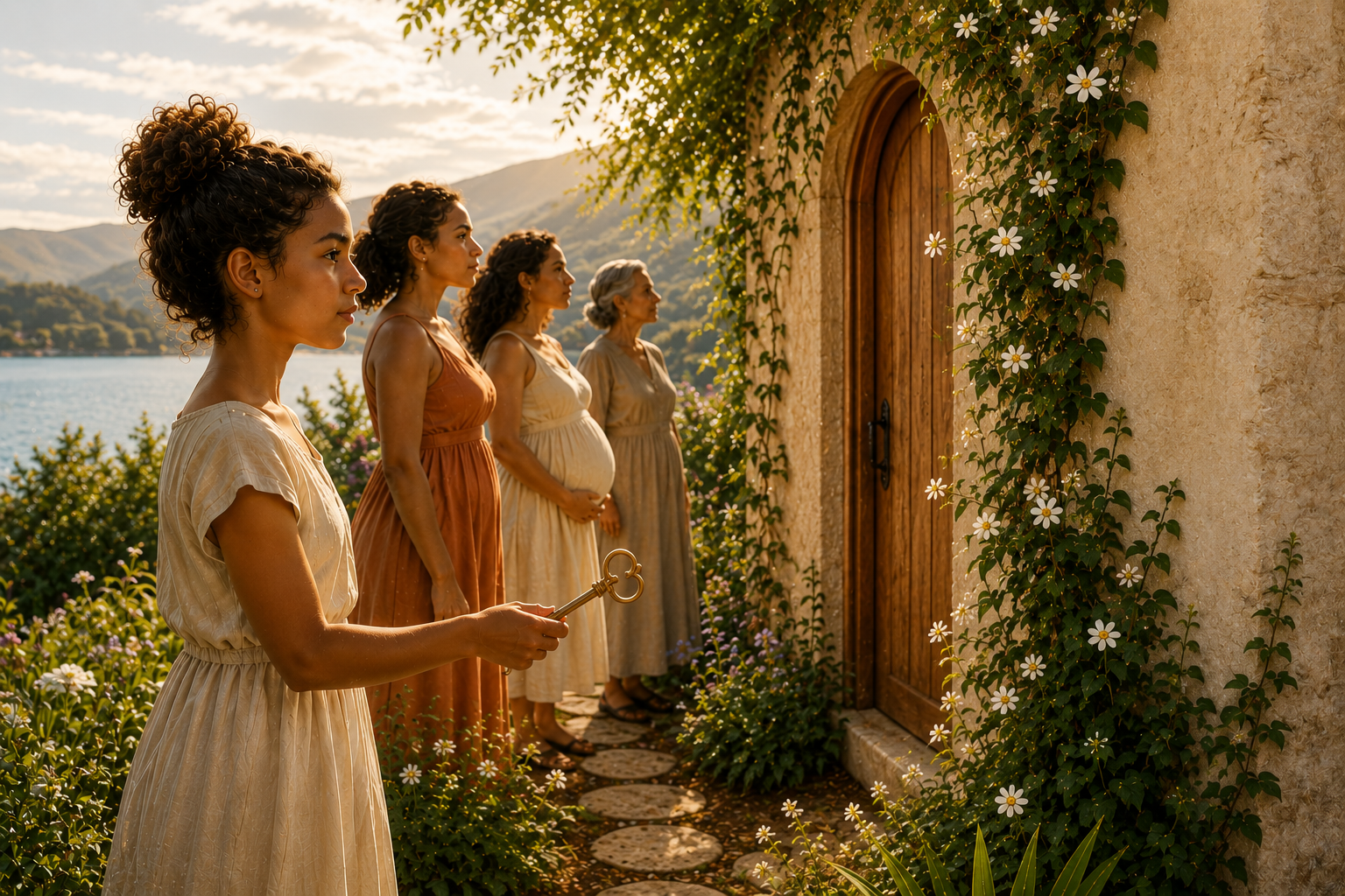 Les Gardiennes devant la porte de la Maison Ulanga Maria